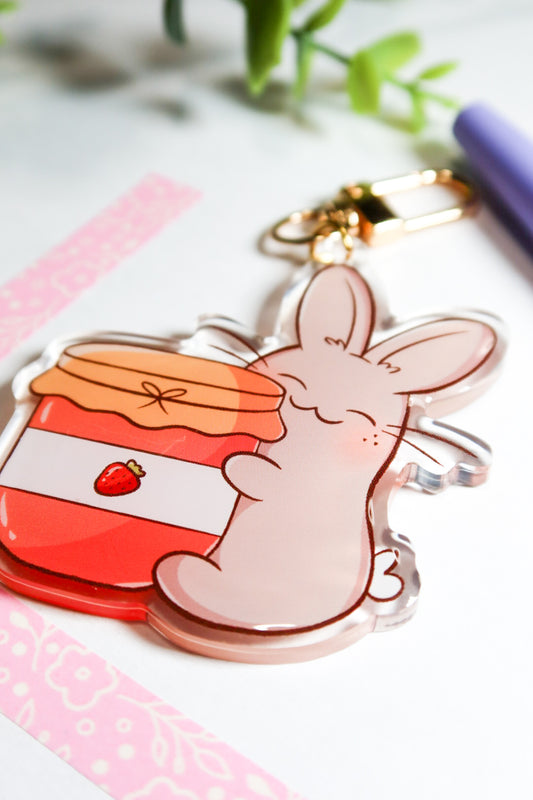 strawberry jam bunny keychain