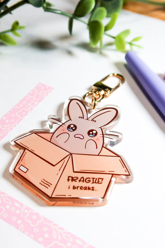 fragile i breaks bunny keychain
