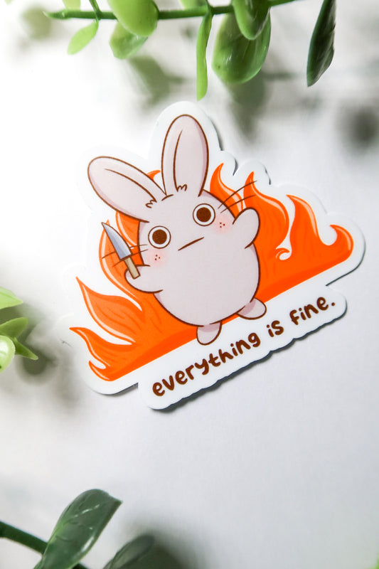 everything is fine bunny sticker