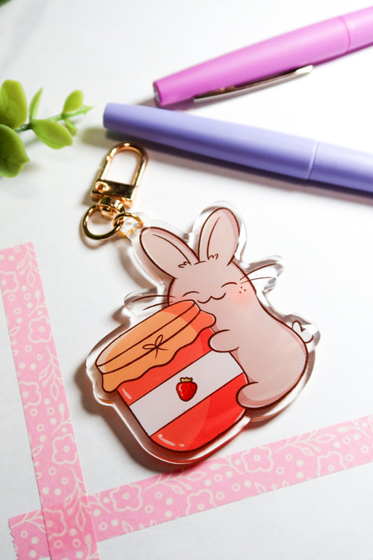 strawberry jam bunny keychain