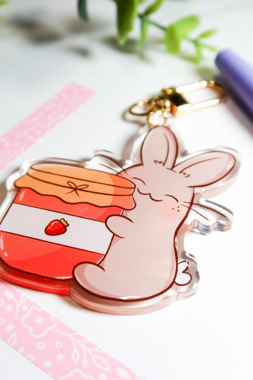 strawberry jam bunny keychain