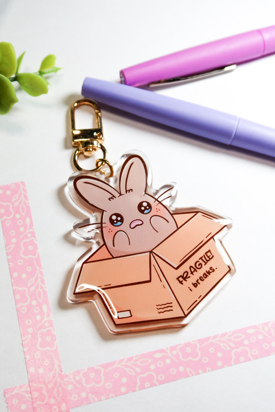 fragile i breaks bunny keychain