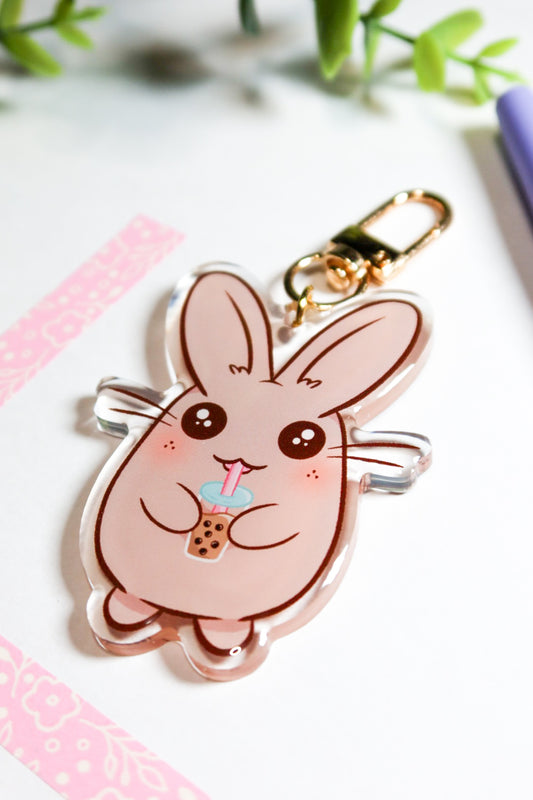 bubble tea bunny keychain
