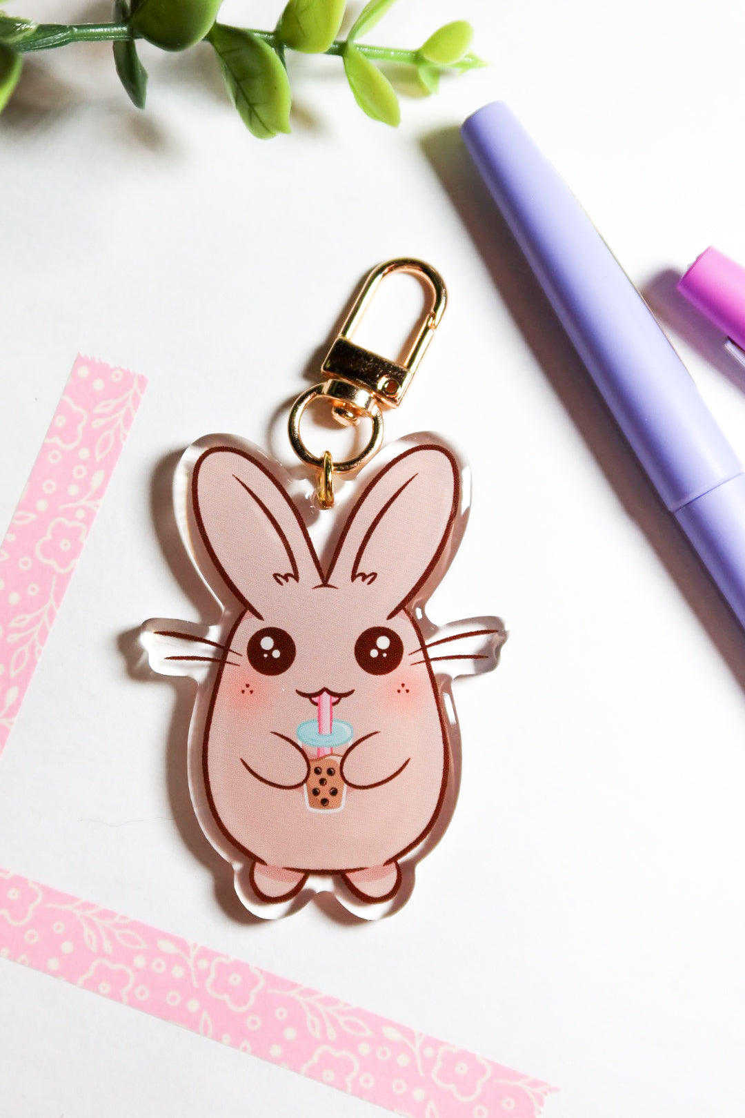 bubble tea bunny keychain