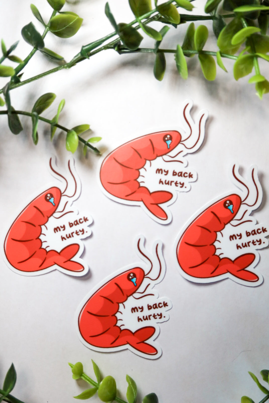 my back hurty shrimp sticker