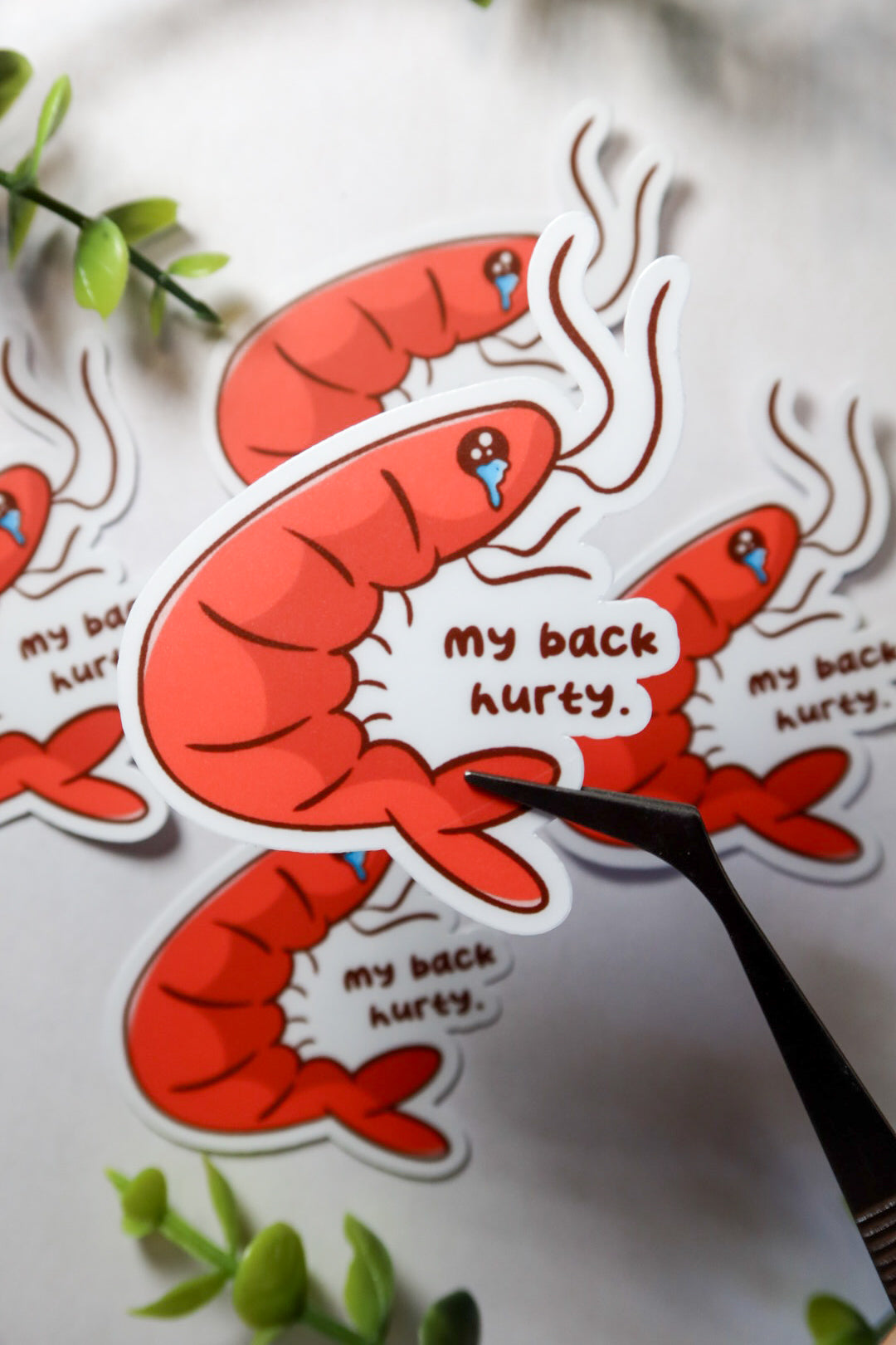 my back hurty shrimp sticker