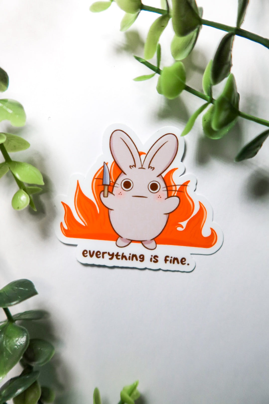 everything is fine bunny sticker