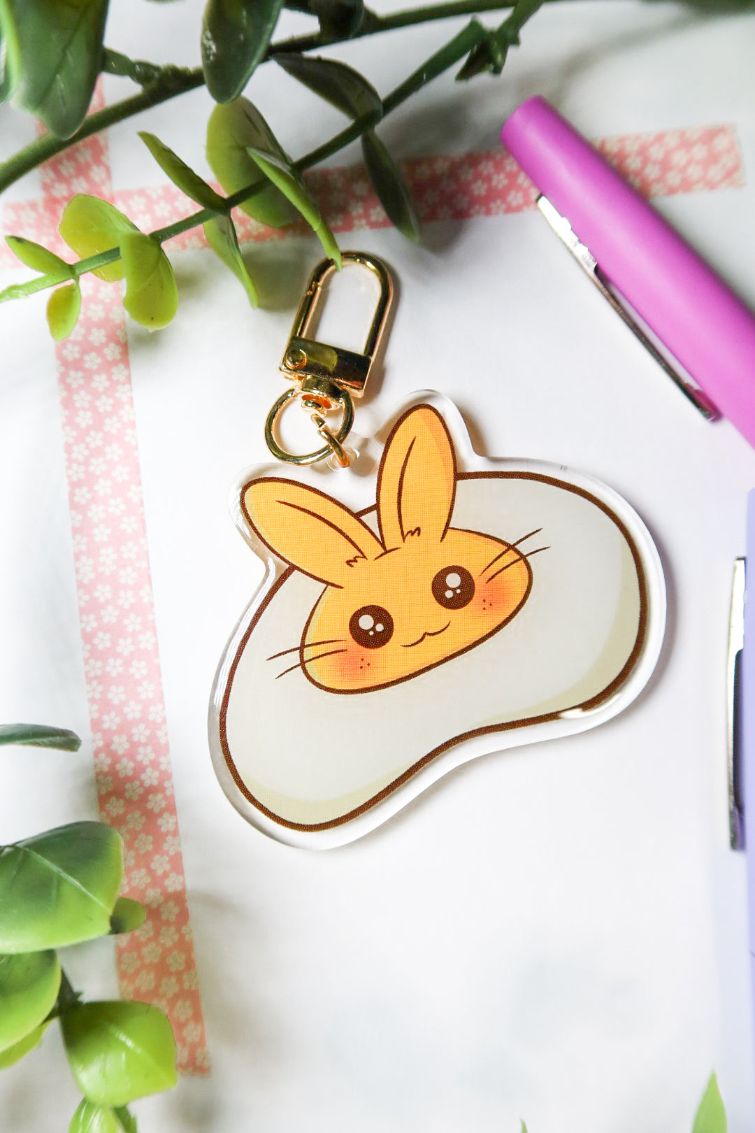 fried egg bunny keychain